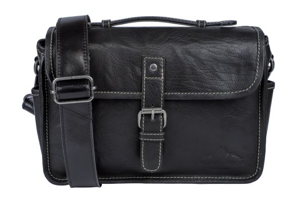 Alpenleder Leder Fototasche "Presse" Ebenholz